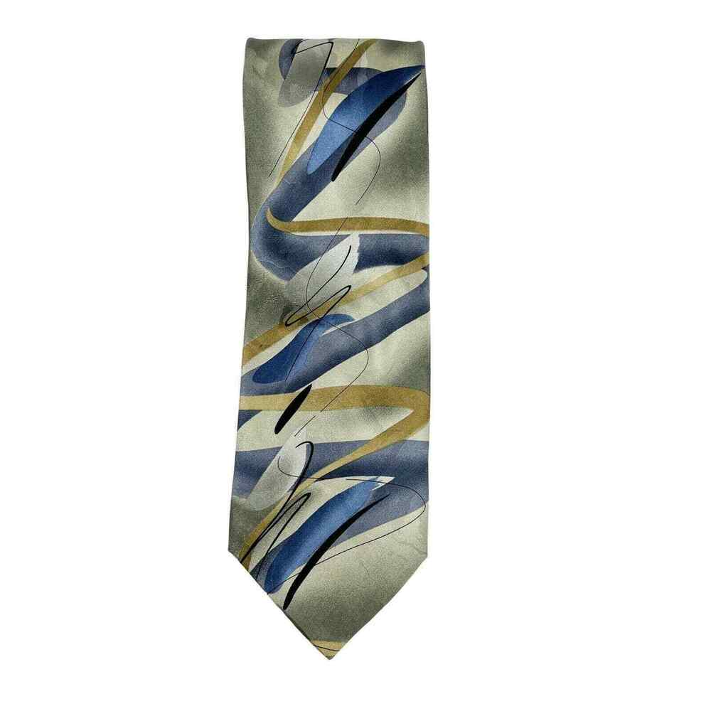 J GARCIA Mens Silk Tie Abstract Blue Gold Gray Jerry Garcia 58in Classic